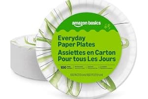 Amazon Basics Everyday Disposable Paper Plates, 8.62 Inch, Microwave-Safe, Cut Resistant, Soak-Proof, 100 Count, Packaging May Vary