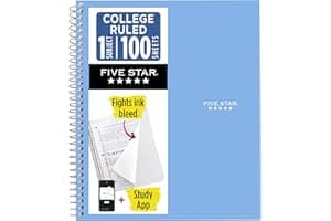 Five Star Spiral Notebook + Study App, 1 Subject, College Ruled Paper, 8.5" x 11", 100 Sheets, Blue (Color May Vary) (72565)