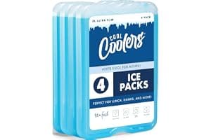 Cool Coolers by Fit & Fresh 4 Pack XL Slim Ice Packs, Quick Freeze Space Saving Reusable Ice Packs for Lunch Boxes or Coolers