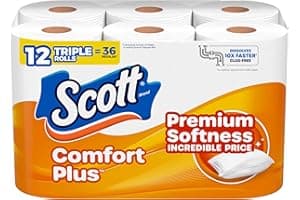 Scott ComfortPlus Toilet Paper, 12 Triple Rolls, 231 Sheets per Roll, Septic-Safe, 1-Ply Toilet Tissue