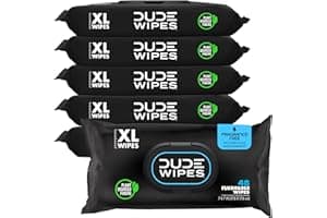 DUDE Wipes Unscented Adult Flushable Wet Wipes, Sensitive Skin, 288 Count | 99% water, extra large flushable butt wipes. Fragrance free, hypoallerg...