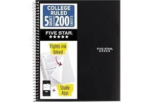 Five Star Spiral Notebook + Study App, 5 Subject, College Ruled Paper, 8-1/2" x 11", 200 Sheets, Fights Ink Bleed, Water Resistant Cover, Black (72...