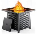 Ciays 32 Inch Propane Fire Pits,50,000 BTU Gas Fire Pit Table for Outsides with Steel Lid and Lava Rock, 2-in-1 Square Fire Table for Gatherings Pa...
