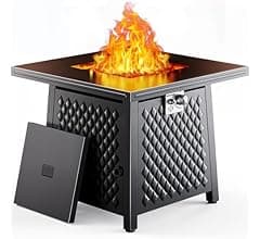 Ciays 32 Inch Propane Fire Pits,50,000 BTU Gas Fire Pit Table for Outsides with Steel Lid and Lava Rock, 2-in-1 Square Fire Table for Gatherings Pa...