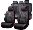 JXTH Fit for Toyota Prius Seat Covers 2001-2026,Nappa Leather, 360° Full Protection, Thick Padding & Memory Foam, Waterproof & Stain-Resistant Car Seat Cover Full Set (5 Seat,Black&Red)
