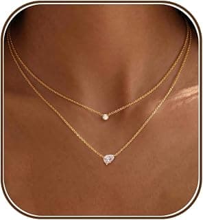 Layered Necklaces for Women, Dainty Gold Necklace Stack 14k Gold Plated Layering CZ Choker Necklaces for Women Trendy Simple Layered Non Tarnish Go...