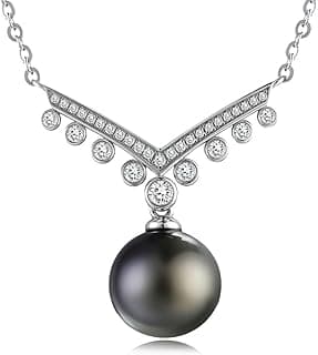 Black Jewelry for Women Tahitian Pearl Pendant Necklace with Moissanite Sterling Silver, Romantic Gift for Wife Girlfriend Valentine Anniversary (T...