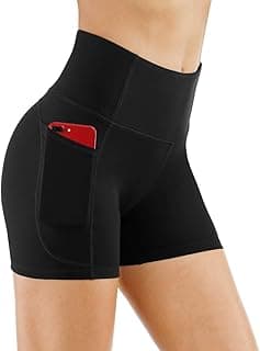 High Waist Yoga Shorts for Women's Tummy Control Fitness Athletic Workout Running Shorts with Deep Pockets