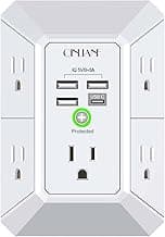 Wall Charger, Surge Protector, QINLIANF 5 Outlet Extender with 4 USB Charging Ports, 3-Sided 1680J Power Strip Multi Plug Adapter Spaced for Home T...
