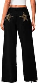 Women's Low Rise Baggy Jeans with Star Design, Soft Straight Wide Leg Pants, Lightweight and Comfortable