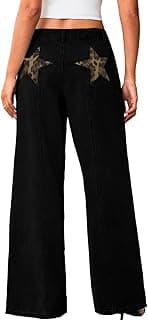 Women's Low Rise Baggy Jeans with Star Design, Soft Straight Wide Leg Pants, Lightweight and Comfortable