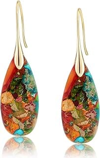 Natural Healing Stone Fishhoop Dangle Drop Earrings Statement Gold silver earrings