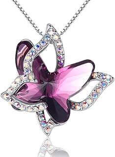 Butterfly Birthstone Crystal Necklace Mother's Day Present for Women Silver Tone Pendant Jewelry Made with Austrian Crystals Anniversary Birthday G...