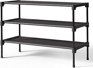 Kitsure Shoe Rack - Non-Woven Shoe Rack Shelf, 27.5" Wide - 3 Tier, Black | Shoe Organizer for Closet, Entryway, Garage, Stackable Shoe Shelves, co...
