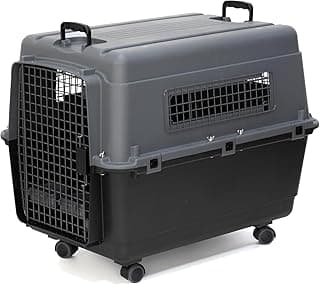 SportPet Airline Compliant Large Travel Dog Kennel - Durable Plastic Airline Pet Carrier w/Removable Wheels & Food Bowls, Collapsible Indoor/Outdoo...