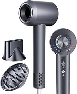 Hair Dryer with Diffuser, Blow Dryer with 160000 RPM Brushless Motor & Negative Ions for Fast Drying, Advanced Heat Control to Prevent Damage, Low-...