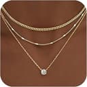 Layered Gold Necklaces for Women, 14K Gold Sterling Silver Plated Dainty Pendant Necklace Set Non Tarnish, Chunky Stackable Cuban Chain Choker, Tre...