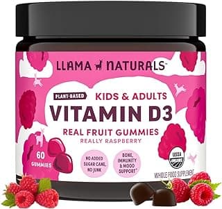 Llama Naturals Vitamin D3, Vegan, Organic Immune Support Supplement, Vitamin D Gummies for Adults and Kids, Real Fruit Gummy Vitamins, Promotes Bon...