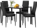 FDW | 5-Piece Dining Table Set | Black | Glass Kitchen Table with 4 Upholstered Chairs and Faux Leather Cushions | Space-Saving and Modern Design |...