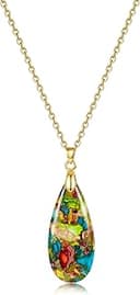 14K Gold Plated Healing Stone Teardrop Pendant Necklace for Women, Waterproof Stainless Steel Chain, Colorful Natural Stone Look, Boho Spiritual Je...