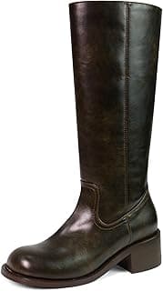 Women's Knee High Boots Square Toe Chunky Block Heel Long Boots for Women Comfortable Low Heel Womens Boots