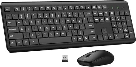 Wireless Keyboard and Mouse Combo, Full Size Silent Ergonomic Keyboard and Mouse, Long Battery Life, Optical Mouse, 2.4G Lag-Free Cordless Mice Key...