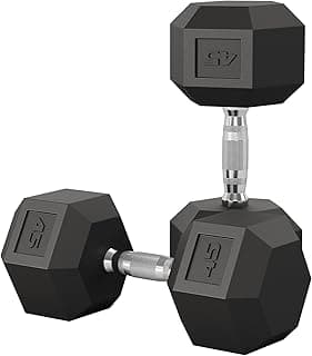 Garvee 5-50 LB Hex Dumbbell Set of 2, Hand Weights Dumbbells Pair with Cast Iron Core, Rubber Encased Coating and Textured Carbon Steel Handle for ...