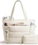 Puffer Tote Bag for Women, Lightweight Puffy Work Handbag Teacher Nurse Quilted Shoulder Bag for School Travel Gym