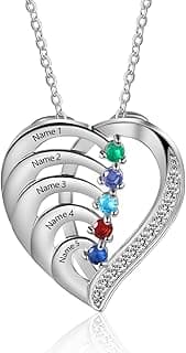 925 Sterling Silver Mother's Day Jewelry Gifts for Mom Mama Grandma — Custom Necklace with Up to 6 Birthstones & Engraved Names, Personalized Famil...