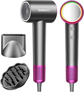 SHRATE Professional High Speed Ionic Hair Dryer | Ultra-Fast Drying | 500 Million Negative Ions | Low Noise | 160000 RPM | Compact Blow Dryer with ...