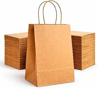 HURUC 50 PCS Brown Paper Bags with Handles, 130 GSM Thick Kraft Gift Bags, Large Eco Friendly Shopping Bags for Retail, Wedding, Christmas, Easter,...