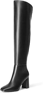 Women's Tall Over the Knee Boots Thigh High Fall Block Chunky Heeled Knee High Long Boots with Fashion Square Toe and Side Zipper