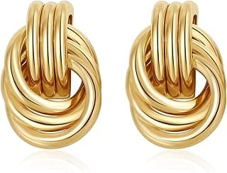 Trendy Gold Plated Knot Earrings for Women Chunky Statement Drop Dangle Earrings Lightweight Hypoallergenic Fashion Accessories Gold Jewelry Gifts ...