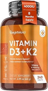 WeightWorld D3 Vitamin 4000 IU + K2 125mcg | Vitamin D3 K2 for Healthy Bones & Immune Support (8-Month Supply) | 240 Vegan D3K2 Tablets | Plant-Bas...