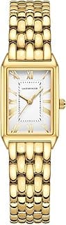 Gold Watches for Women with Vintage Rectangular Case,White Roman Dial,Stainless Steel Band,Adjustment Tool Included,Water Resistant