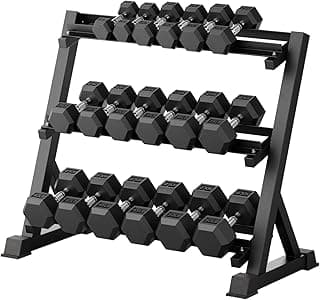 RitFit 5-780LBS Rubber Coated Hex Dumbbell Weight Set with Rack and Adjustable Weight Bench with Multiple Back Positions(1300LB Capacity) for Home ...