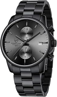 Fashion Business Mens Watches with Stainless Steel Waterproof Chronograph Quartz Watch for Men, Auto Date
