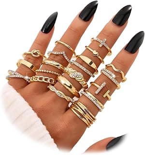 Golden Silvery Black Kunckle Rings Set for Women, Dainty Simple Trendy Cute Stackable Finger Rings Pack, Perfect for Stacking Layering on Thumb and...