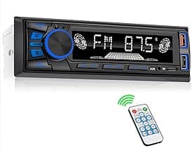 Car Radio Bluetooth Single DIN Car Stereo Audio,Car Audio with Push to Talk Button for Handsfree Calling,Supports FM/ MP3/EQ/SD/AUX,Dual USB,iOS & ...