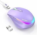 TECKNET Wireless Mouse Jiggler, Rechargeable Mouse with Built-in Mouse Mover, 6 Adjustable DPI & 14 LED Modes, Silent Click, Undetectable Random Mo...