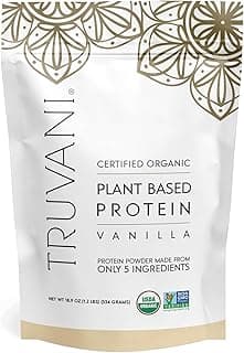 Truvani Organic Plant Based Protein Powder | Vanilla | 20g Pea Protein | 18 Servings | Vegan & Keto | Gluten & Dairy Free | Low Carb | No Added Sugar