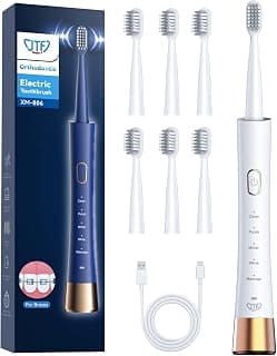JTF Orthodontic Electric Toothbrush for Braces with 6 U-Shaped Brush Heads | 5 Brushing Mode, Smart Timer, Gentle for Sensitive Teeth, Rechargeable...