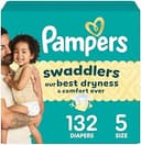 Pampers Swaddlers Diapers, Size 5 (20-37 lbs), 132 Count, Absorbent, Keeps Baby Dry and Comfortable, Skin Safe Disposable Baby Diaper (Packaging May Vary)