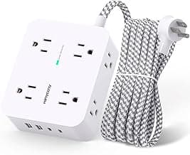 Surge Protector Power Strip - HANYCONY 8 Outlets 4 USB (2 USB C) Charging Ports, Multi Plug Outlet Extender, 5Ft Braided Extension Cord, Flat Plug ...