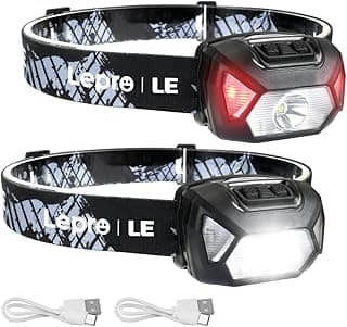 Lepro LE Headlamp Rechargeable, LED Head Lamp with 6 Modes for Camping & Hiking Gear Essentials, IPX4 Waterproof High Lumen Bright Headlight Flashl...