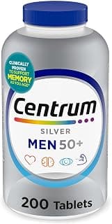 Centrum Silver Men's 50+ Multivitamin with Vitamin D3, B-Vitamins, Zinc for Memory and Cognition - 200 Tablets | Contains Vitamins D3, E, B6, and B...