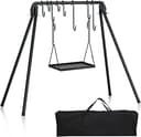RELIANCER Grill Swing,Campfire Grill Cooking Stand w/8 Hooks & Storage Bag,Cast Iron BBQ Party Swing Grilling Cooking Rack,Outdoor Picnic Camping C...