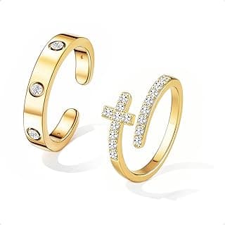 Gold Ring Sets for Women Non Tarnish 14k Gold Plated Dainty Love Cubic Zirconia Cross Rings Stackable Promise Ring Wedding Band Jewelry Gifts