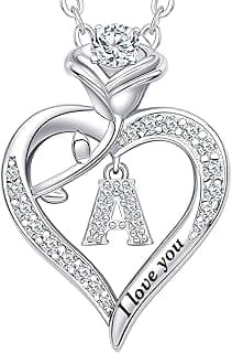 Rose Heart Pendant Necklace Gifts for Wife, Engraved 'I love you' Gift for Wife Girlfriend, Anniversary Birthday Eternity Jewelry Present for Women...