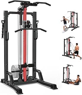 450LB Multi-Function Smith Machine with LAT Pulldown System, Power Cage Home Gym, Cable Crossover & Squat Rack Training Equipment